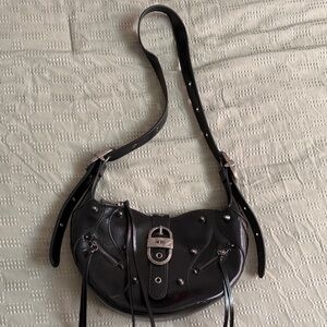 JW PEI Black Crescent Shoulder Bag with Studs and Buckle